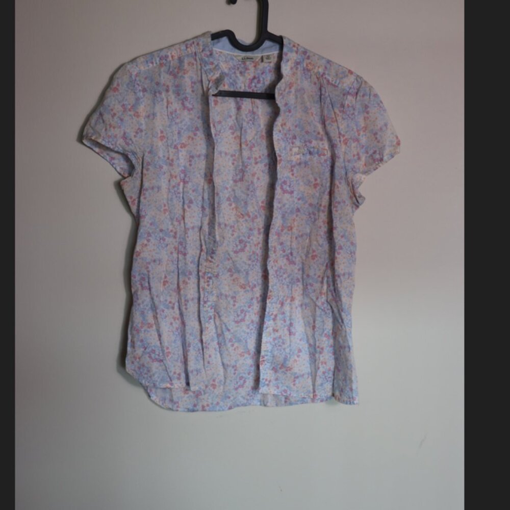 LL Bean Abstract Print Short Sleeve Cotton Top Size XS - Picture 7 of 9